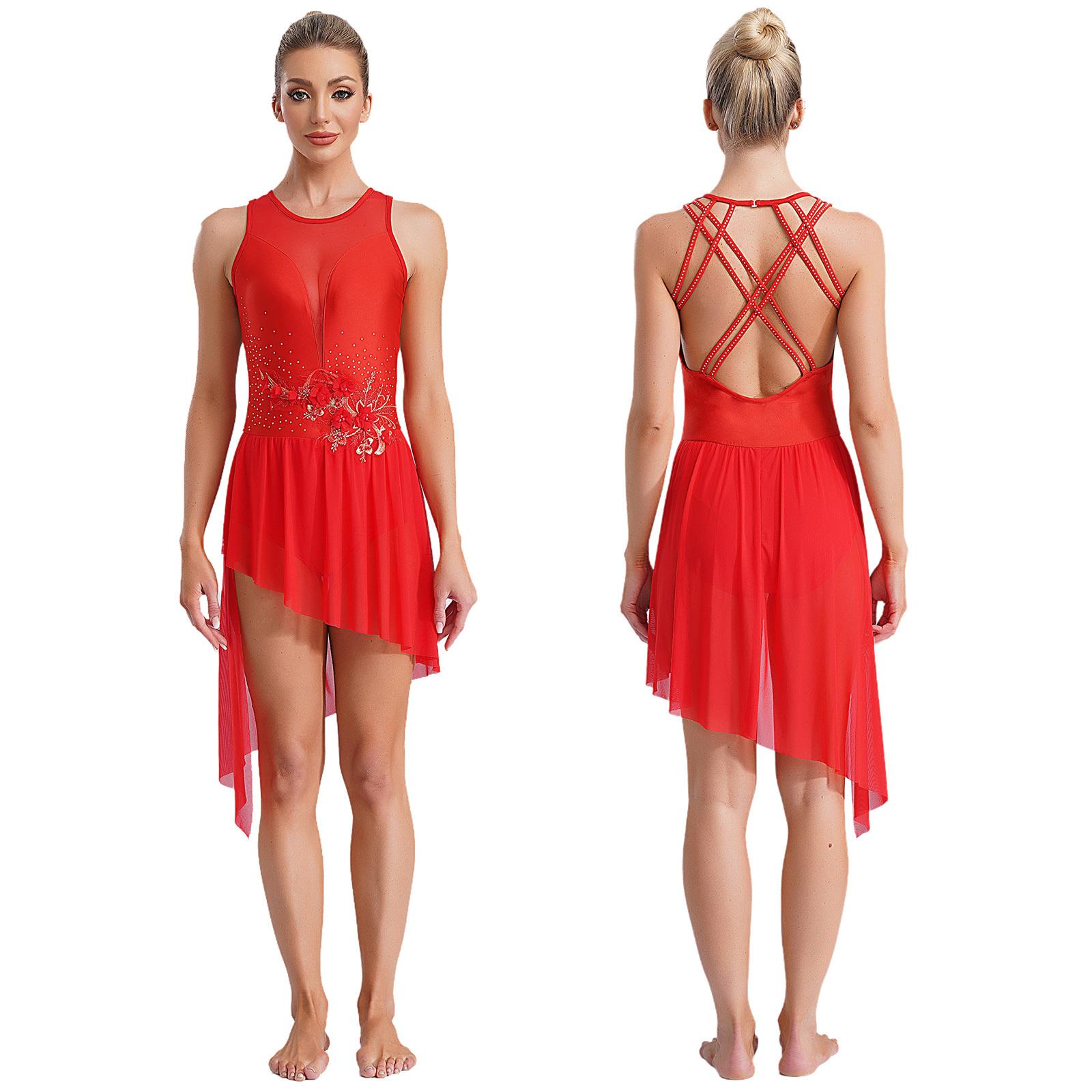 

Женский Девочки Лирический Балетный Танцевальный Костюм Асимметричный Юбка Трико Современный Танцевальный Костюм S красный