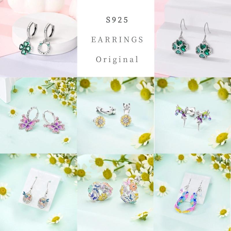 New 925 Silver Chameleon Unicorn Cute Stud Earrings Zircon Blue Eyes Flower Small Earrings For Women Girls Lovely Jewelry Gift