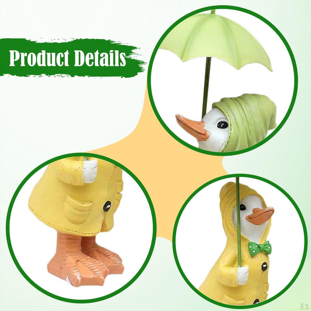 2Pcs Duck Holding Umbrella Statues Hand Painted Figures Lawn Ornaments Cafe Resin Sculptures for