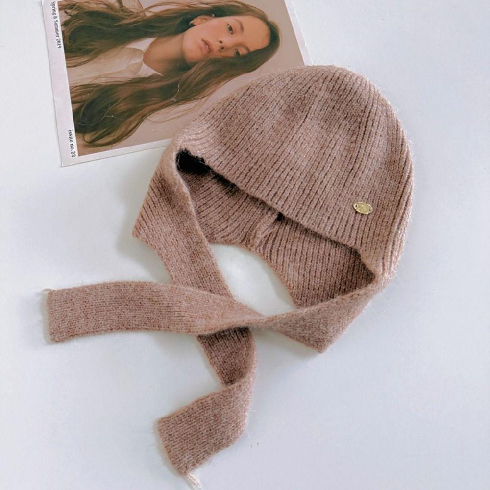 Coldproof Knitted Hat Ear Protection Girls Pullover Cap Cute Woolen Crochet Beanies Cap  Female