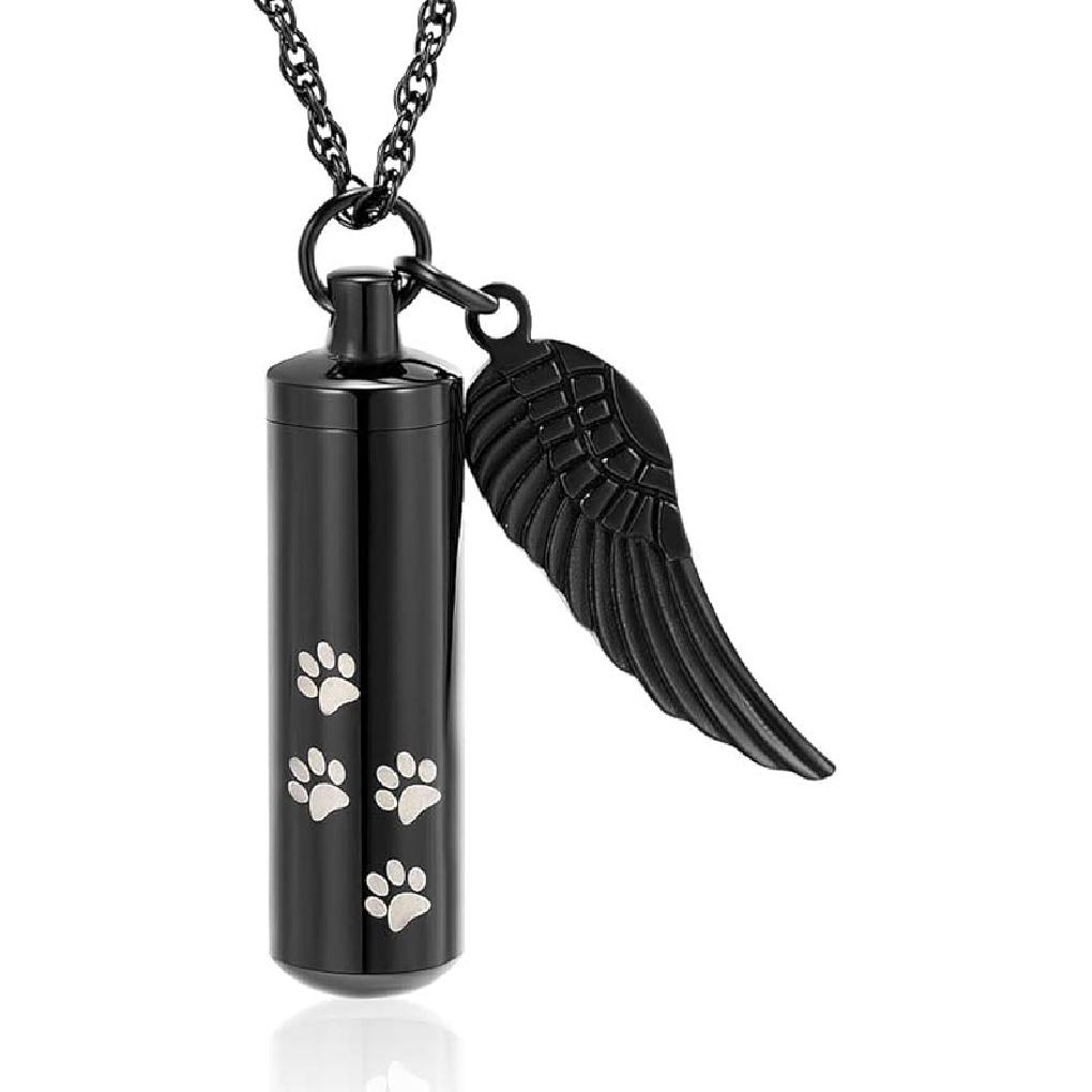 shajwo Cremation Jewelry Paw Print Urn Necklaces for Human Pet Ashes Cylinder Urn Pendant Keepsake Memorial Ash Locket Holder Necklace for Men Women