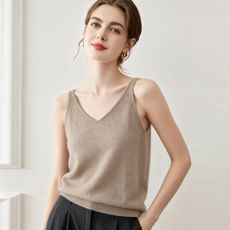 Lekasha Women's Pure Cashmere V-Neck Sleeveless Camisole