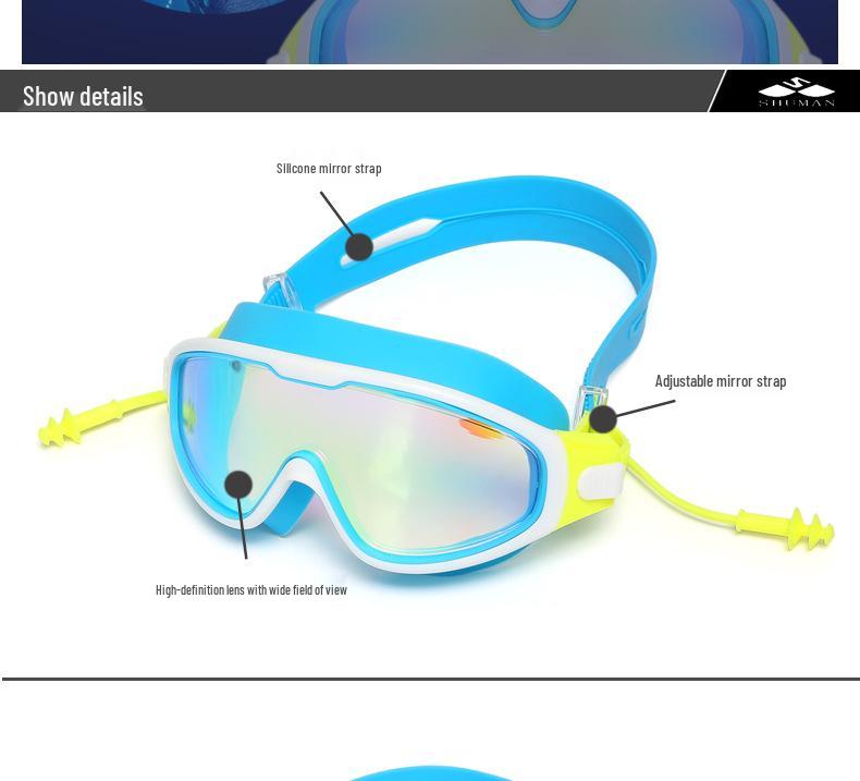 Kids' Anti-Fog HD Swimming Goggles - Large Frame for Boys, Girls, Students, Diving & Swimming Gear.