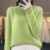 One-line Ready-to-wear Half-high Neck Hollow Cardigan for Women In Autumn and Winter New Loose and Versatile Warm Wool Knitted Base Shirt