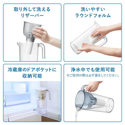 [.co.jp Exclusive] Cleansui Water Purifier, Jug-Style, with Alkaline Cartridge (1 Cartridge), Gray [Main Unit CP514-GR], Filtered Water Capacity: 1.0L