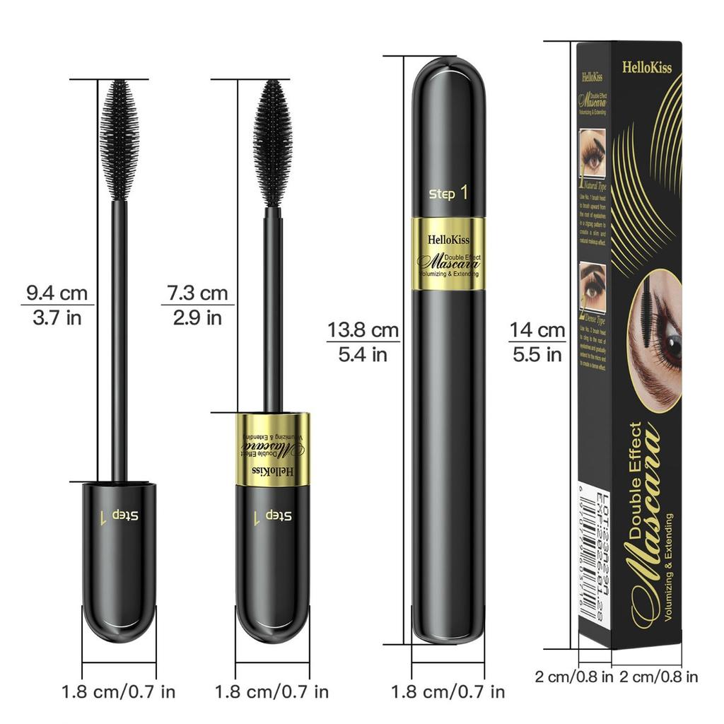 Double Effect 4D Mascara Two In One Fiber Long Curling Thick Non Smudging Waterproof Mascara