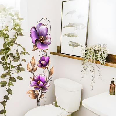 Cartoon Purple Flower Removable Wall Sticker Self Adhesive Home Decor for Bedroom Living Room Background