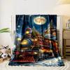Christmas Train Night Print Blanket Bedroom Blanket for Livingroom Couch Lunch Break Soft Throw for Friend's Festival Gift
