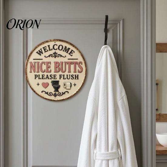 Round Bathroom Wall Decor Vintage Rustic Metal Tin Sign, 8 Inch Hanging Style Plaque, Retro Funny Farmhouse Decorative Sign for Restroom Waterproof