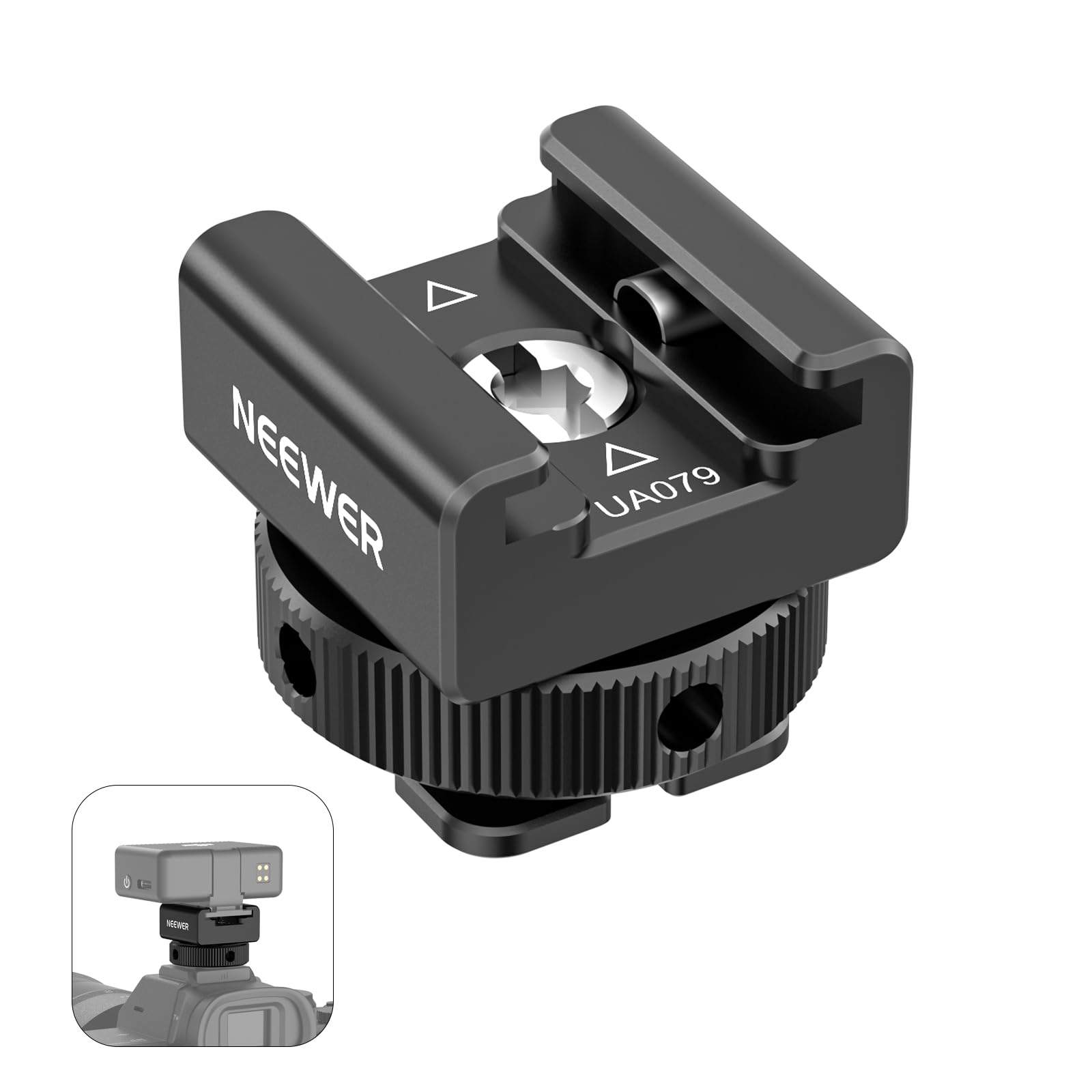 NEEWER Cold Shoe Mount Adapter UA079 1/4  Screw Aluminum Alloy Interference Prevention Speedlight Flash Microphone Wireless Mini Microphone Offset