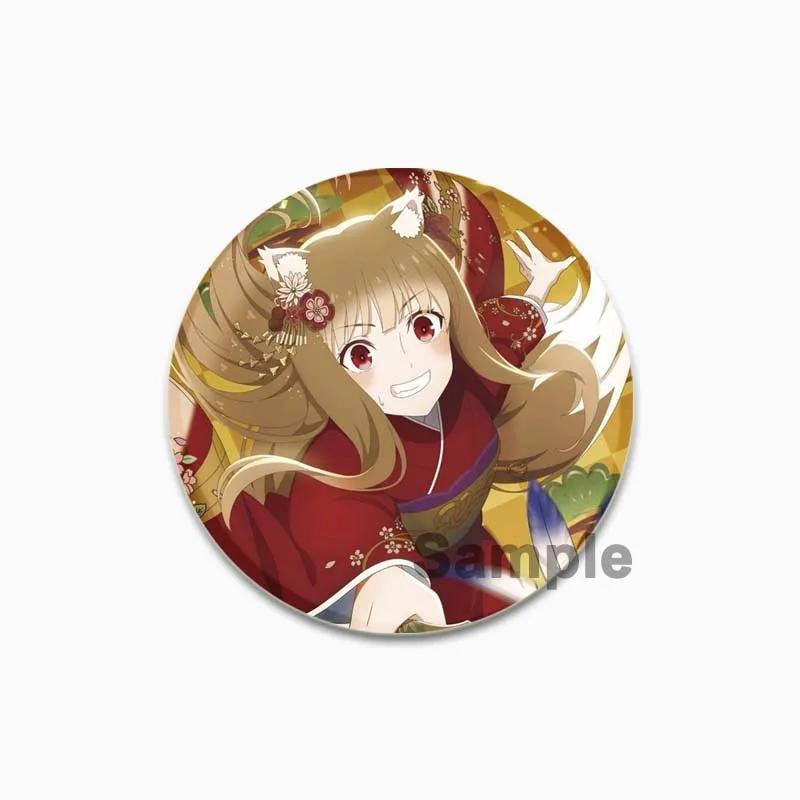 32/44/58mm 58mm Kurafuto Rorensu Horo Badge Cute Anime Wolf Brooches Handmade Platic Lapel Pin for Clothes Hat Backpack Jewelry Accessories
