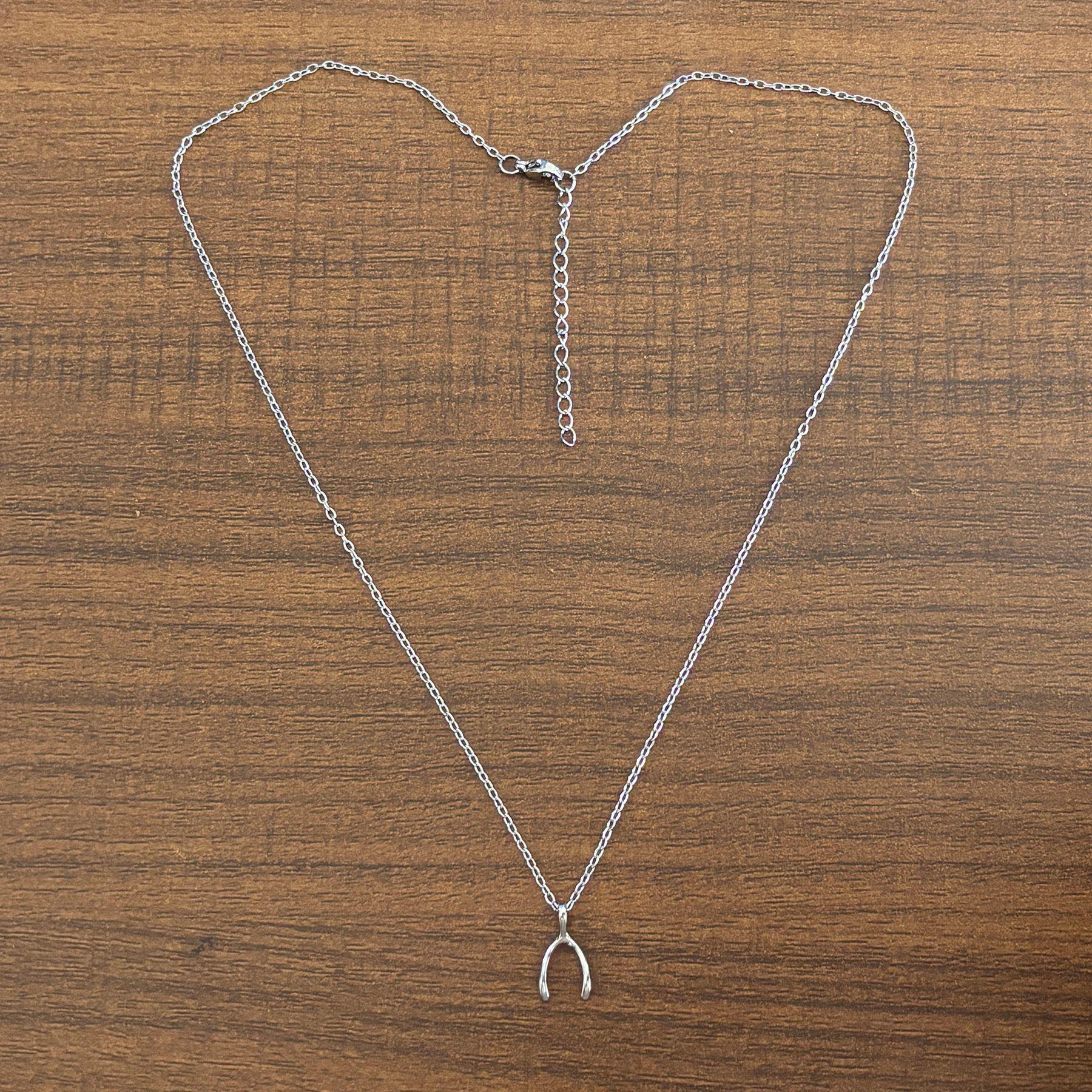 18K Gold Wishbone Y-Shaped Branch Pendant Necklace серебряный