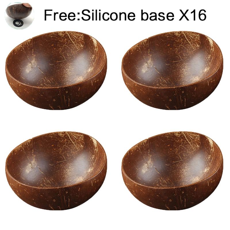 Coconut Bowl Set Natural Handmade Coconut Shell Tableware Wood Spoon Dessert Fruit Salad Mixing Rice Ramen Wooden Bamboo Bowl