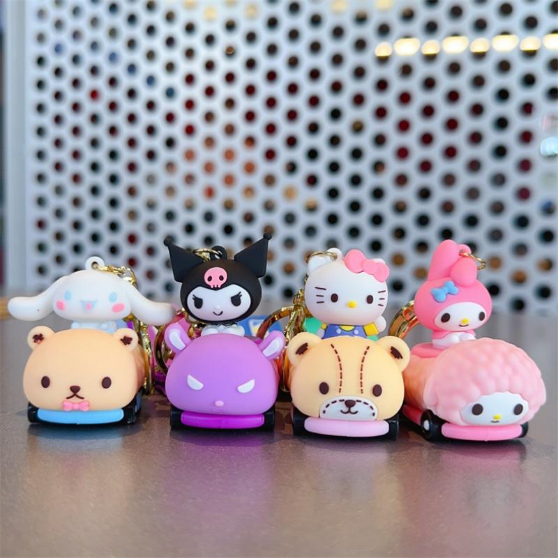 Cute Cartoon 3D Character Bumper Car Keychain Set With Kuromi My Melody Cinnamoroll And Hello Kitty
