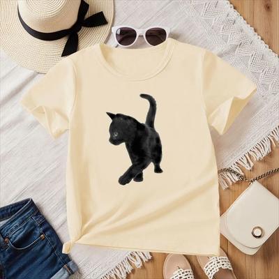 T-shirt Stampata Gatto Streetwear Gotica Harajuku Tee Vintage Donna Estate Y2K Grafica Abbigliamento Vintage