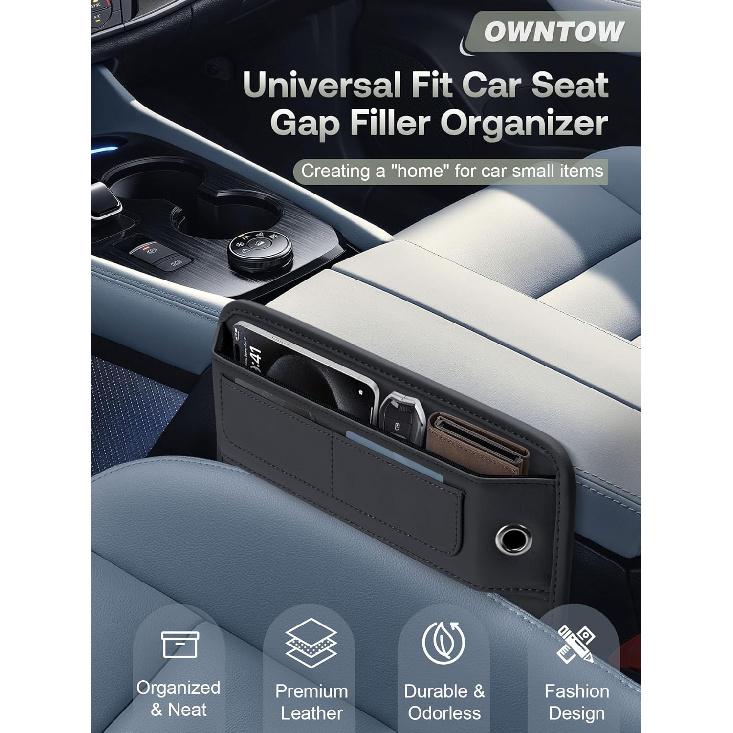 Universal Fit Premium Leather Car Seat Gap Filler Organizer, Center Console Organizer With Card Slots For Car Suv Truck (Black, 2 Pack)
