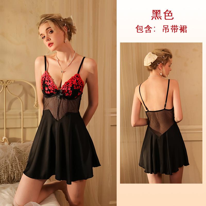 

Сексуальный ледяной шелк с накладками на груди, подтяжки, ночная рубашка, кружево, соблазнение, юбка для флирта, одежда для сна L