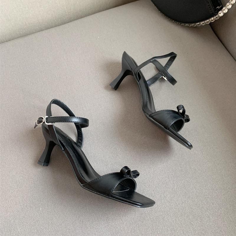 Fashion Luxury Female Butterfly-Knot Ladies Thin Heels Sandals Shoes Fashion Round Toe Footwear Elegant Women Heeled Sandals Shoes