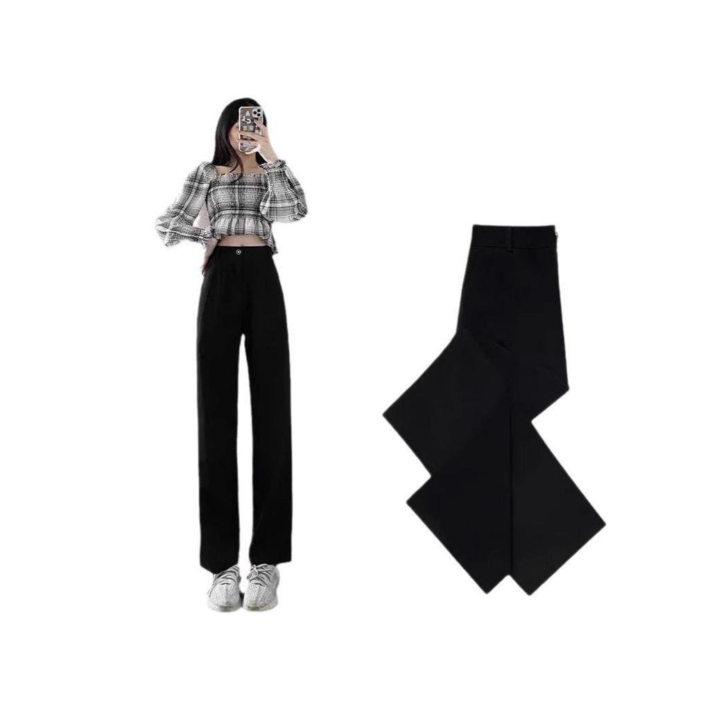 2025 Women's Summer Black Wide-Leg Drape Suit Pants