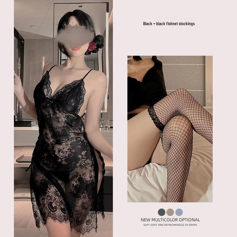 Verführerisches Spitzen-Strapsnachthemd-Set - Reizvolle & Durchsichtige Lingerie