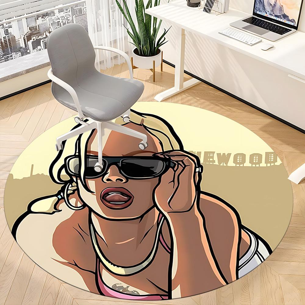 1pc GTA V Office Round Area Rug, Indoor Mat Suitable For Office, Under Office Chairs Bedroom Living Room Home Decor, Room Deco