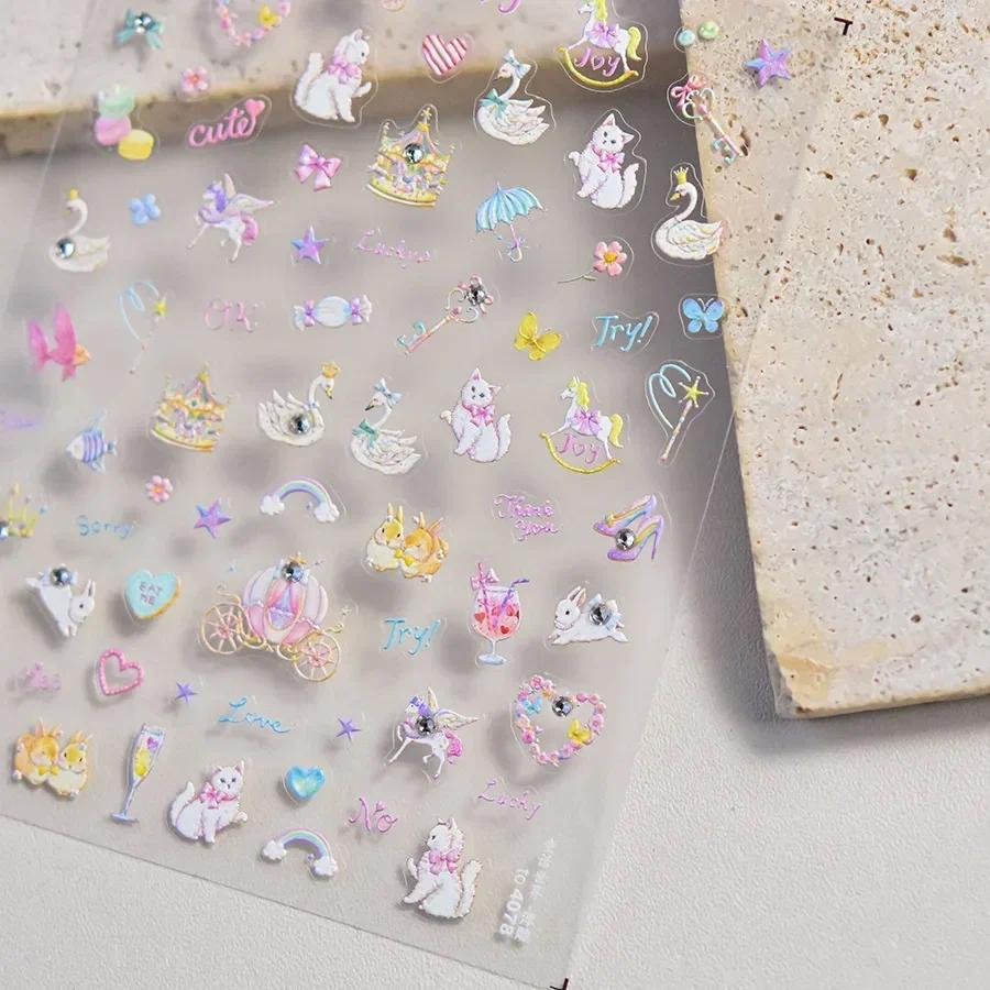 5D Pudding Jelly Dessert Fruit Cherry Pink Claw Print Bowknot Tie Knot Love Heart Stars Nail Art Sticker Adhesive Manicure Decal