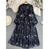 Accessible Luxury Lantern Long Sleeve Stand Collar Elegance Chiffon Dress
