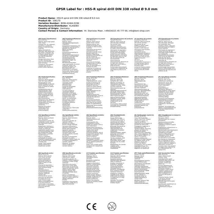 Broca helicoidal HSS-R DIN 338 laminada Ø 9,0 mm