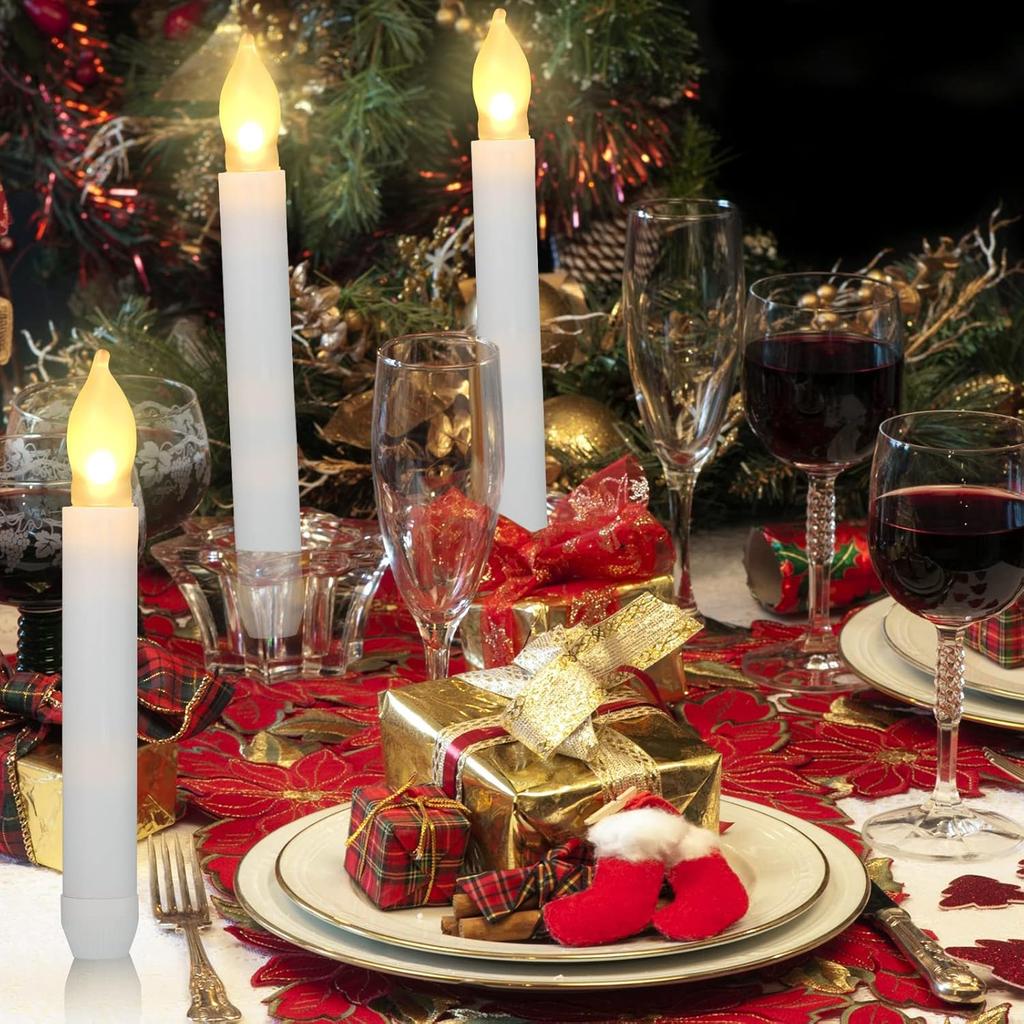 Macarrie 60 Pcs Flameless LED Taper Candle Battery Operated Flickering LED Candle with Warm Light for Church Valentines, Battery Not Included(White