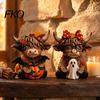 Fine Carving Wood Art 2PCS Highland Cow Ornament, Wooden Rustic Style Figurine, Thanksgiving Home Decoration Theme Art, for Entrance Living Room Decor