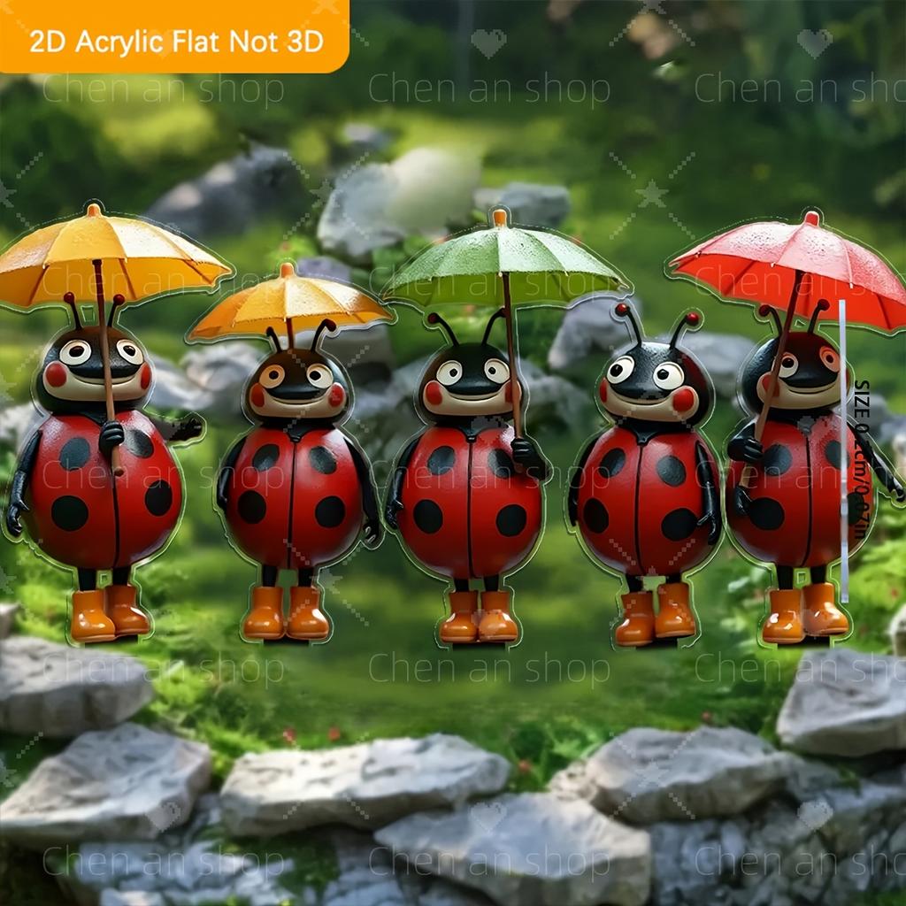 2D Flat, 5pcs Cute Insect Umbrella Acrylic Garden Decor Outdoor Ornaments Suitable for Gardens, Lawns, Potted Courtyards and More Decoration Stakes