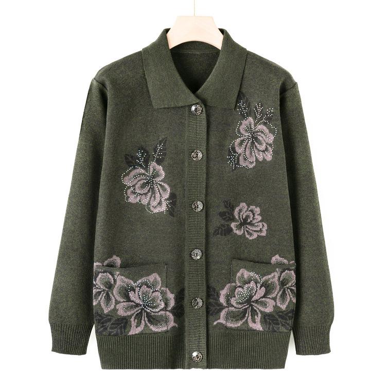 Babička Nosit Svetr Kardigan Středního věku a Starší Pletený Svetr Podzimní Bunda Dámská Starší Matka Nosit Podzimní Top Tenký