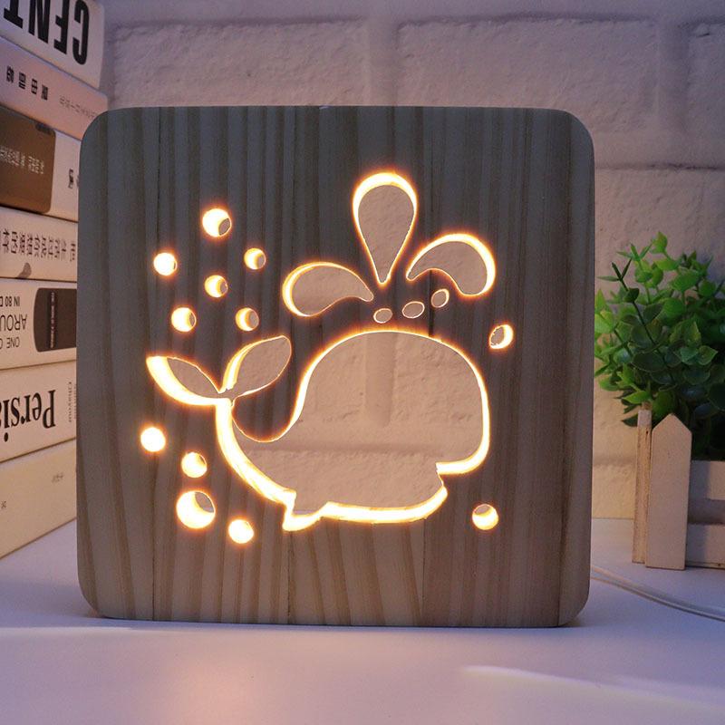 Creative 3D Night Lamp Corporate Gift Design Letter Music Notes Solid Wood Hollowed-out Carving LED Desk Lamp Wooden