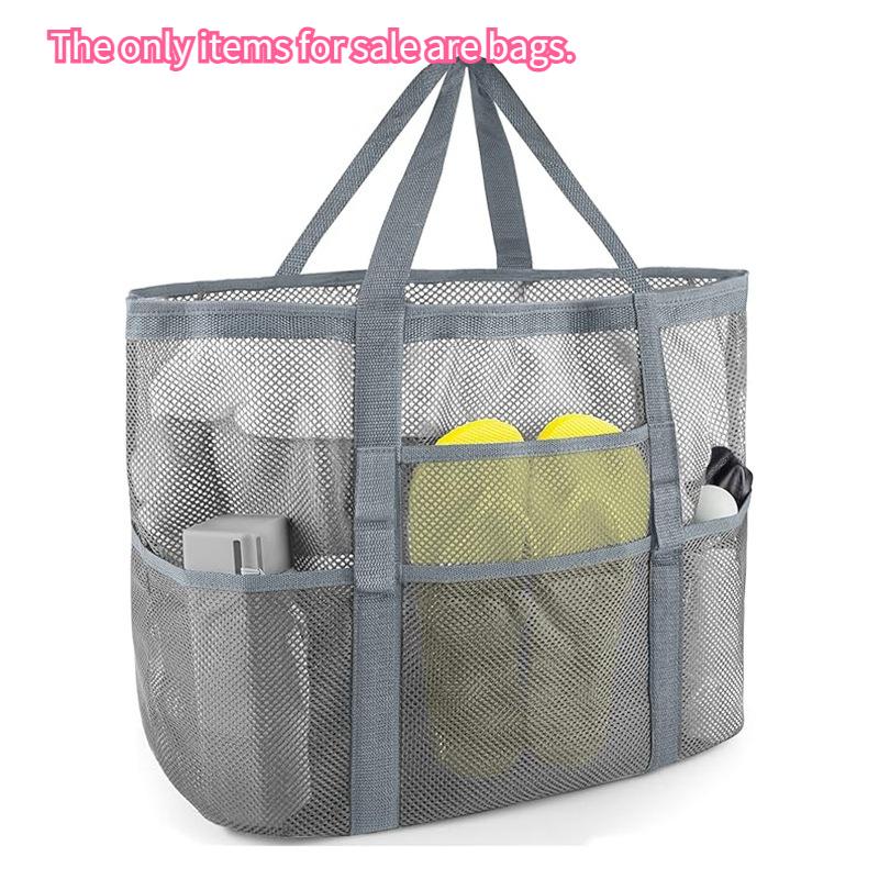 Large Capacity Mesh Beach Tote Bag for Swimming, Shower, Fitness & Travel, Foldable Grocery Zipper Bag, Summer Beach Essential