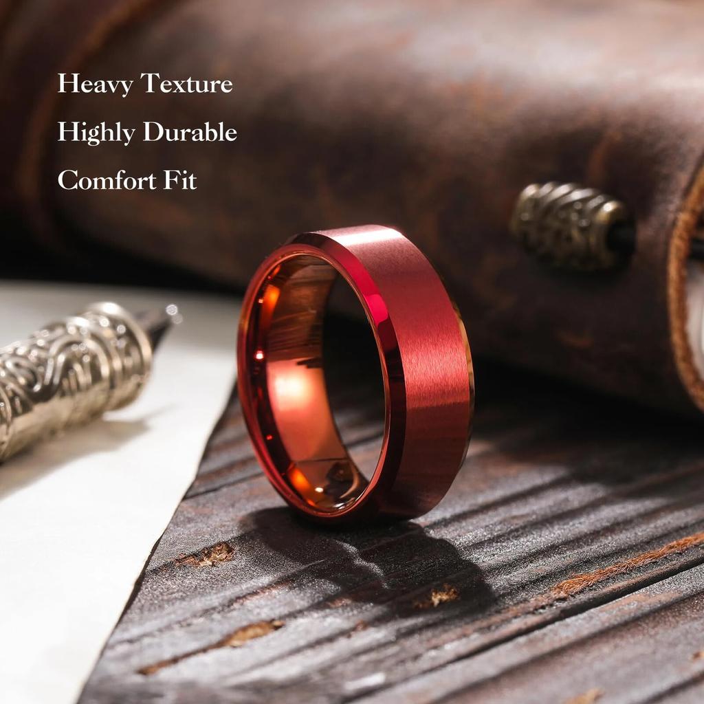 2024 Simple 8mm Red Stainless Steel Rings For Men Women Red Matte Finish Beveled Polished Edge Men Rings Wedding Band Jewelry