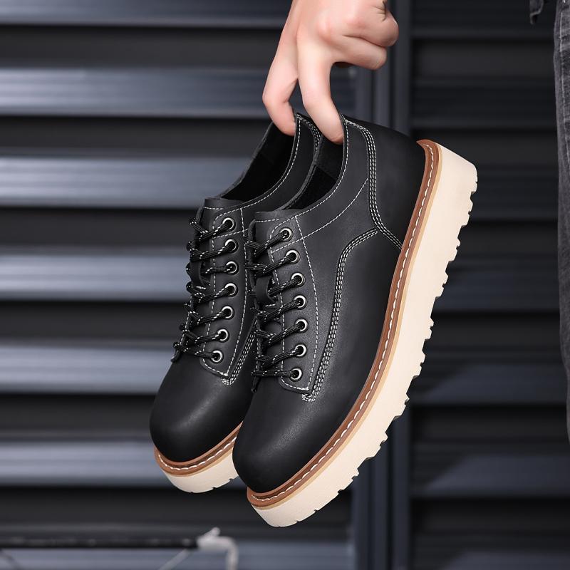 

Четыре сезона Новая мужская кожаная обувь на толстой подошве, Повышающая рост мужская повседневная обувь на шнуровке, Туфли для платья, Повседневные кроссовки для ходьбы 44 чёрный