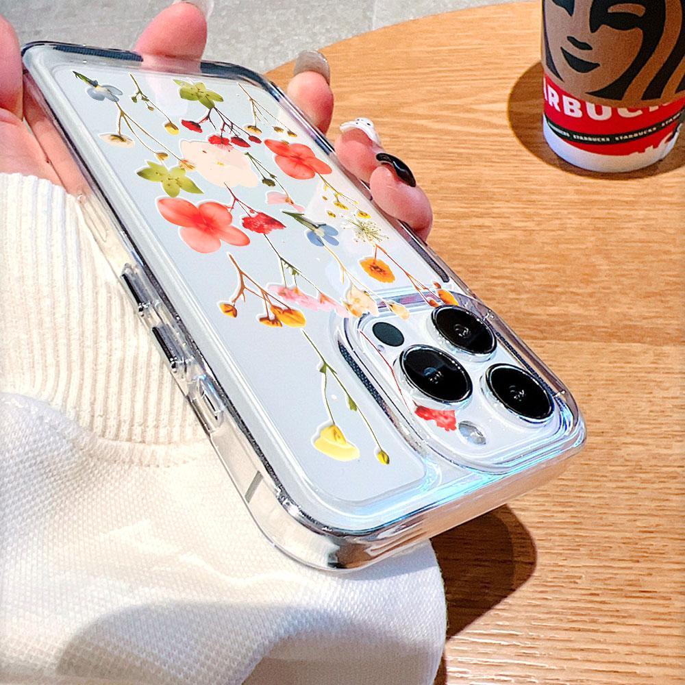 Colorful Pressed Flowers Phone Case for IPhone 17 15 16 14 13 12 11 Pro Max Plus 12 13 Mini TPU Protect Cover