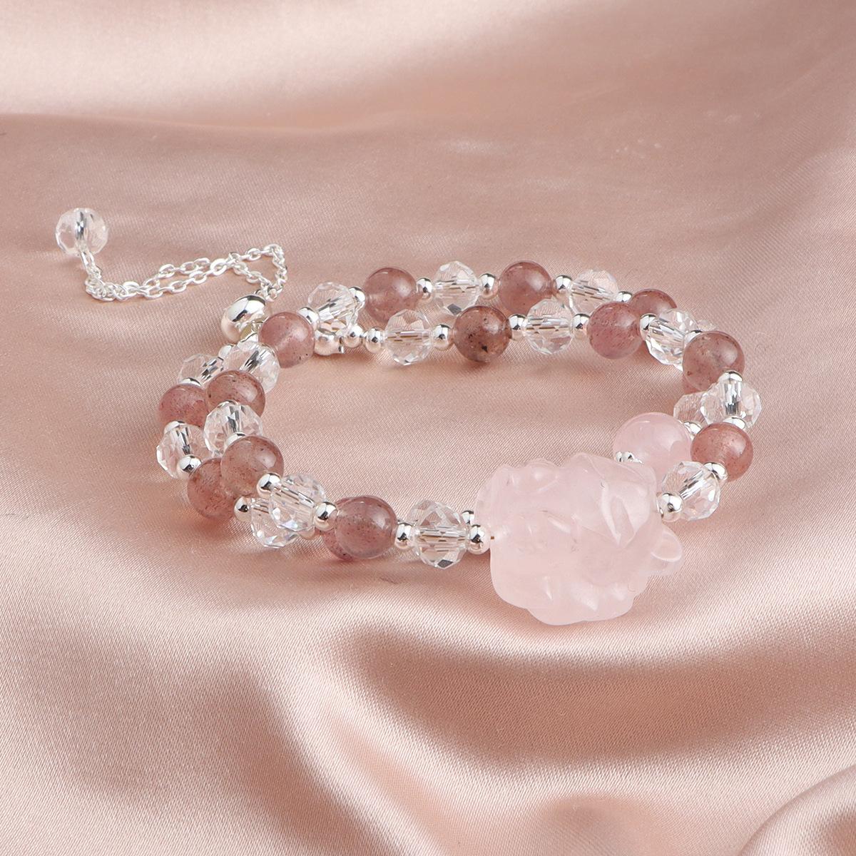 Натуральный клубничный кристалл белый кристалл двойное кольцо браслет порошковый кристалл девятихвостая лиса Пекинский дворцовый товар популярный браслет