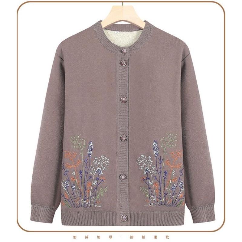 

Пожилой свитер Бабушкина одежда Весна Осень Кардиган Куртка Теплая Осень Улица Вышивка XL фиолетовый