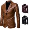 2024 Spring Autumn Fashion New Men's Lapel Leather Dress Suit Coat / Male Business Casual Pu Blazers Jacket