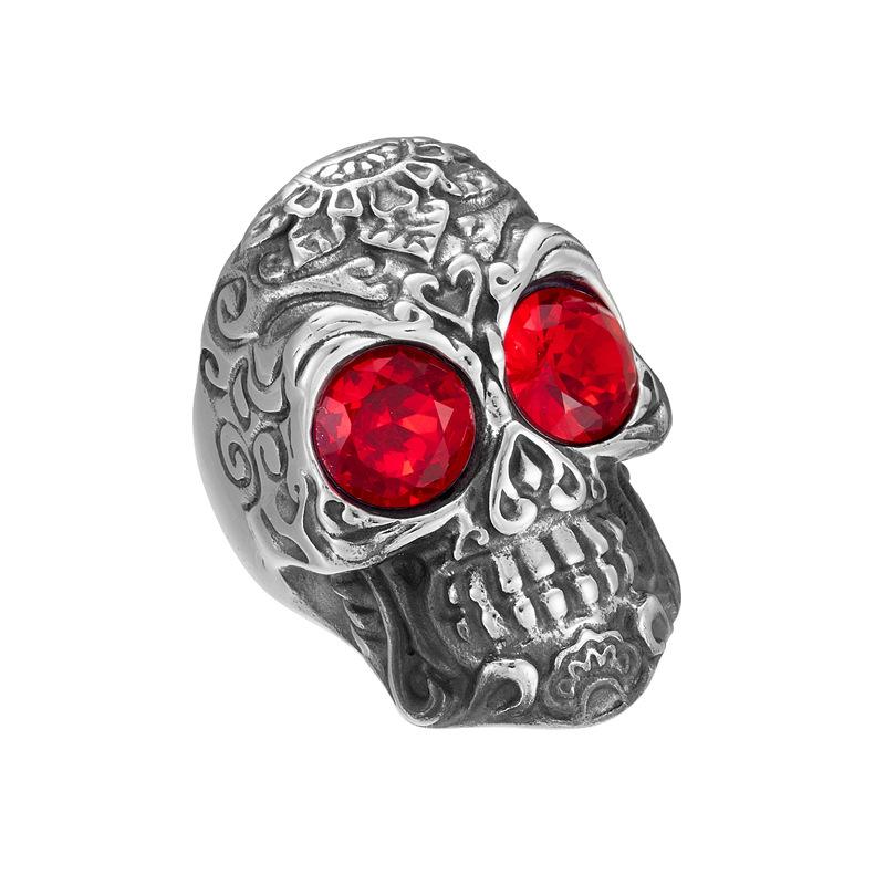 Stainless Steel Men S Diablo Skull Ring, Red Eye Skull Personality Ring, Halloween Vintage Ornaments no. 8