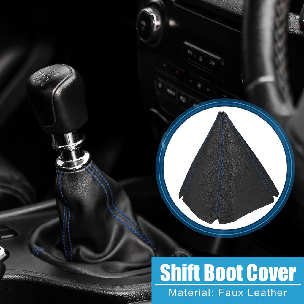 ACROPIX Shift Knob Boot Dust Universal Car Faux Blue Clean Cover, Black, 1pc, Accessory, Leather, Seam, Protection,