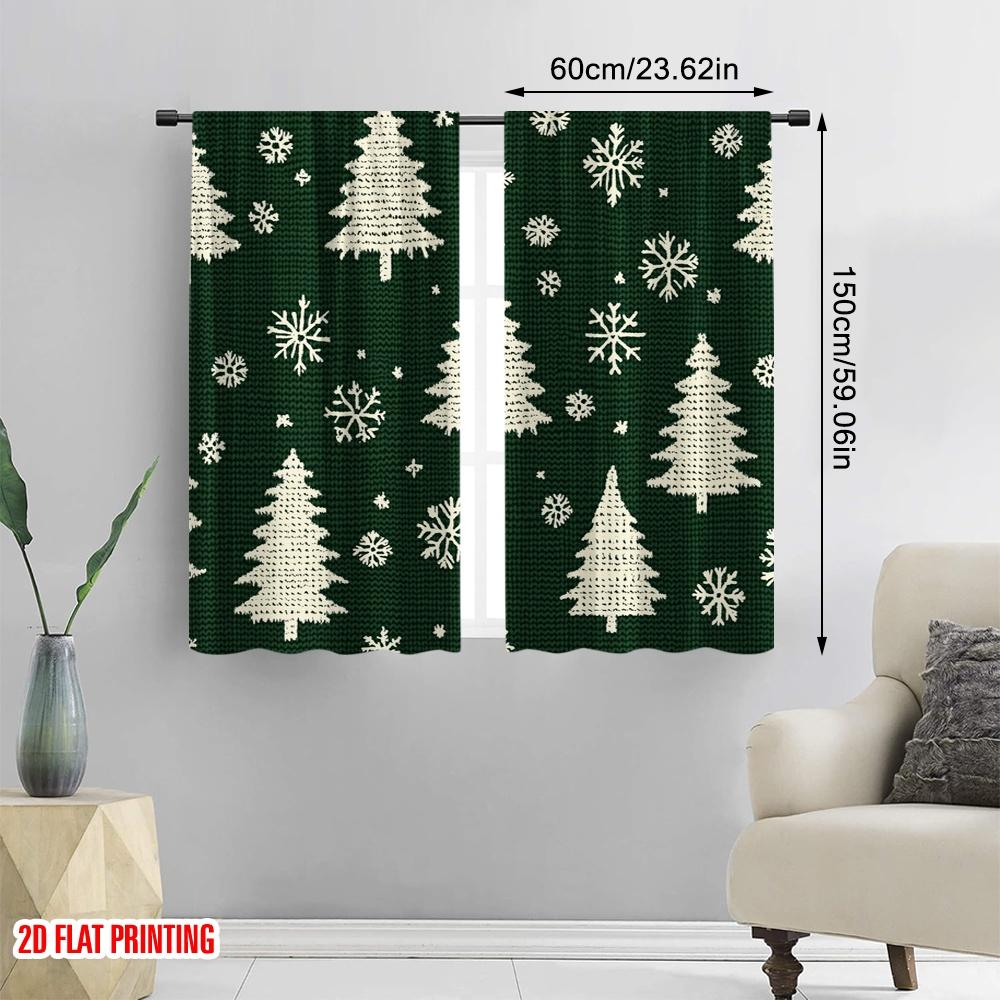 2 Stück, 2D-Flachdruck Minimalistische Vorhänge Weihnachtsbäume Schneeflocken_b Polyester Einfache Installation (ohne Stange) Festlicher Gebrauch für