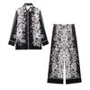 European & American Women's Printed Long Shirt, Trousers, & Skirt Set