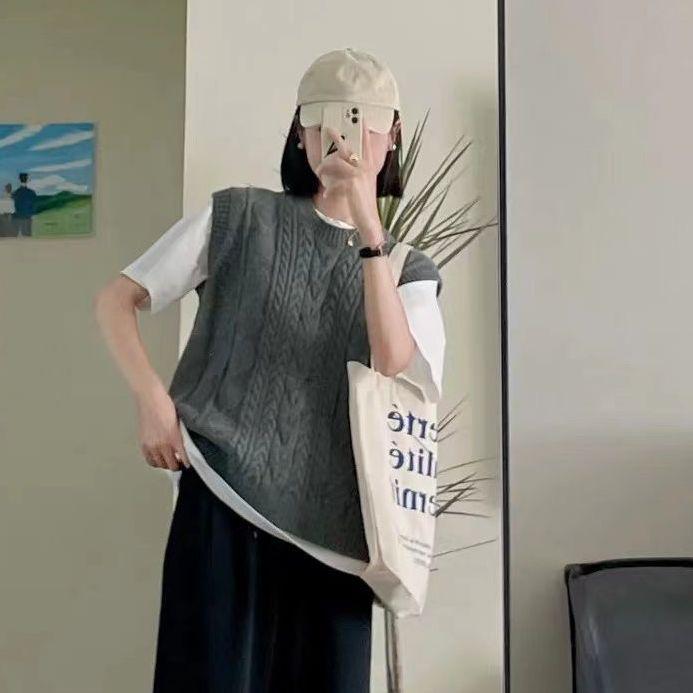 Women Pullover Vest Sweater 2022 Solid Casual Sleeveless with Waistband and Early Autumn Knitted Pullover Vest Sweater Female