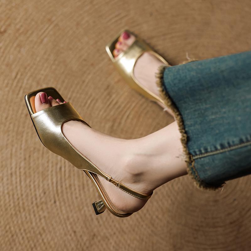 Fashion 2025 New Summer Women Sandals Kid Suede Leather Women Shoes Peep Toe Chunky Heel Concise Designer Sandals