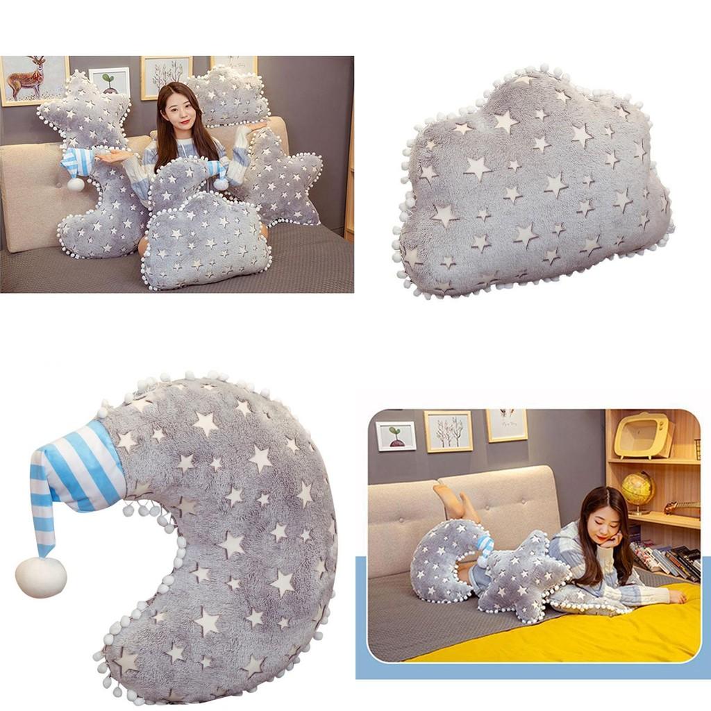 Soft And Fluffy Cloud Star And Moon Plush Pillow Light Up Decorative Sofa Cushion