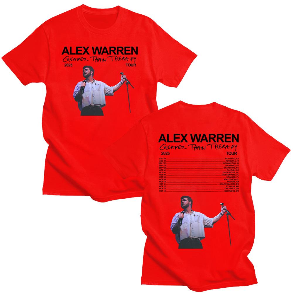 Алекс Уоррен Тур «Дешевле, чем терапия» 2025 Футболки Алекс Уоррен Новый дизайн Повседневный топ Летний для женщин/мужчин Унисекс Хлопковая футболка S