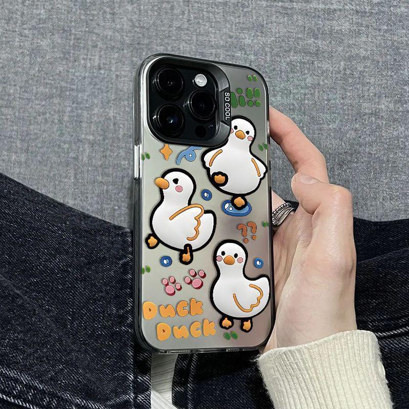 

Cute White Duck iPhone 15 Pro Max High-Grade Silver Case; Anti-Fall for 14/13 Models iPhone 11 Pro
