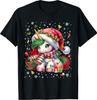 Cute Unicorrn Santa Hat Pajamas Christmas Xmas Pjs Girl T-Shirt